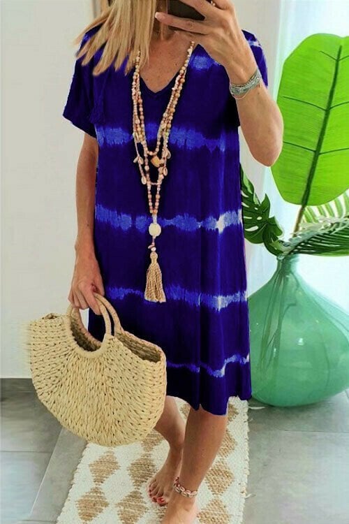 Karlaa - Lockeres Sommer Kleid aus Batik Mit Streifenmuster
