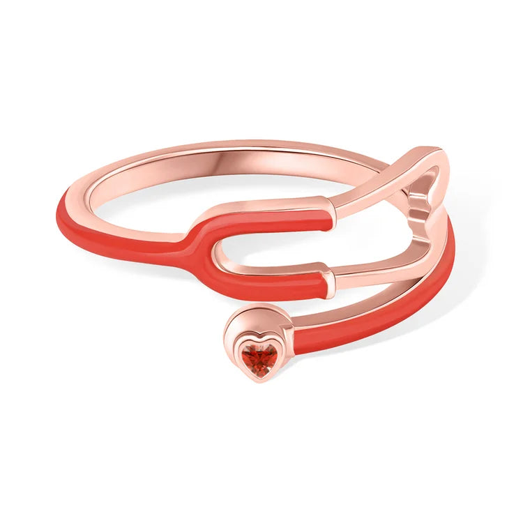 Caitleen – Stethoskop Ring Mit Herz Geburtsstein
