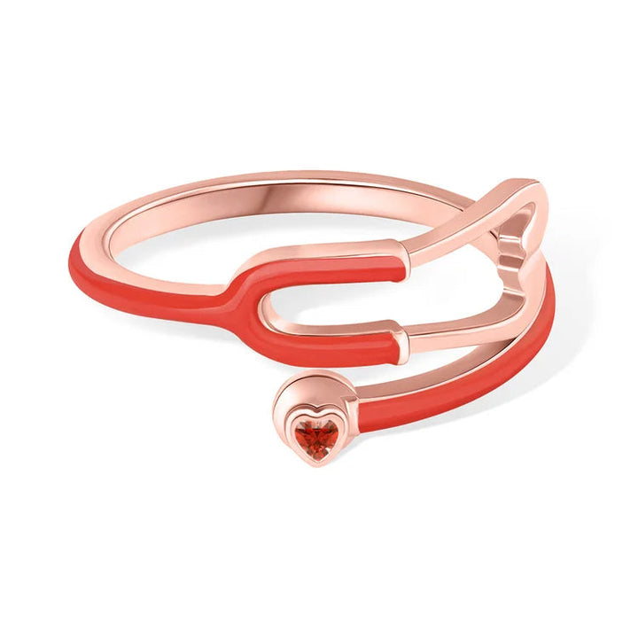 Caitleen – Stethoskop Ring Mit Herz Geburtsstein