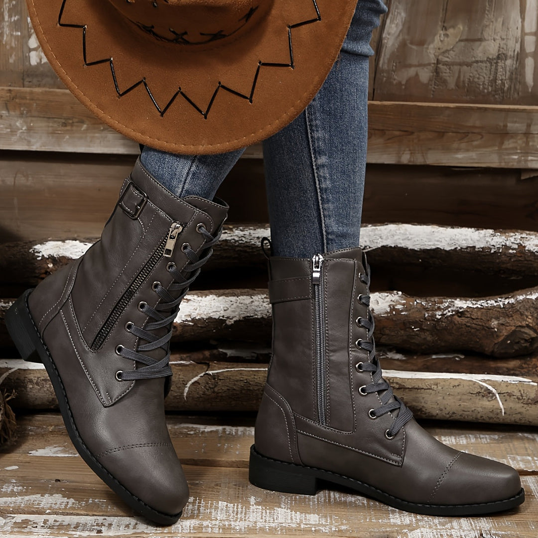Kareema – Bequeme Leder Stiefel Mit Seitlichem Reißverschluss