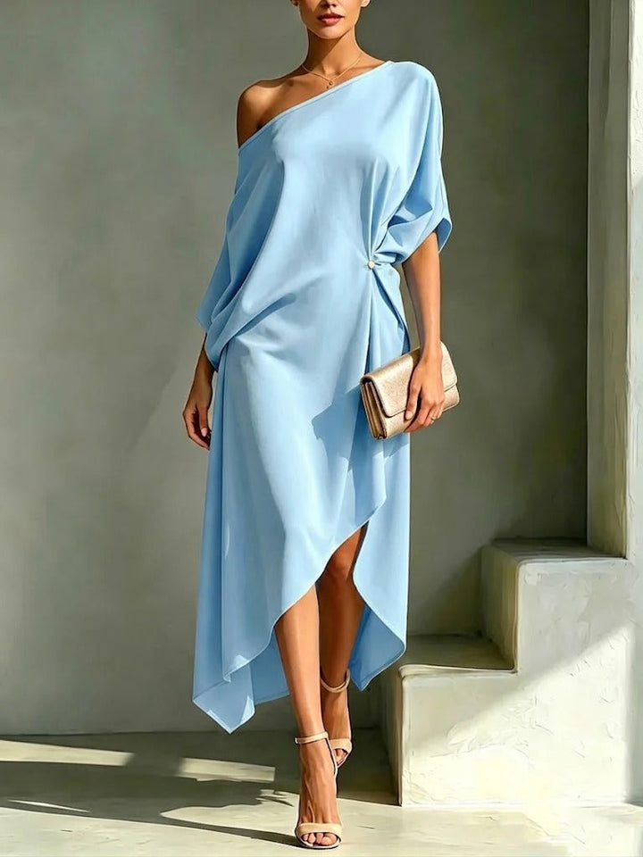Elonia - Asymmetrisches Midi-Kleid Mit Schulterfreiem Ausschnitt