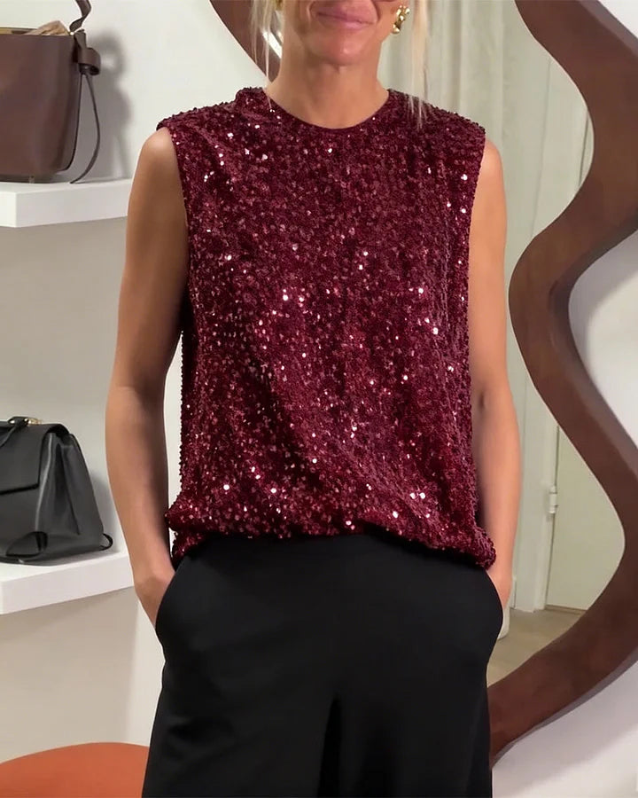 Shinobu – Modisches Tanktop Mit Schleife Und Pailletten