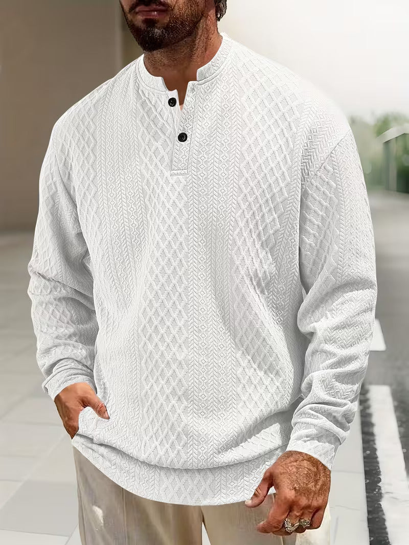 Mathew – Geometrisch Gestrickter Langarm Henley Pullover