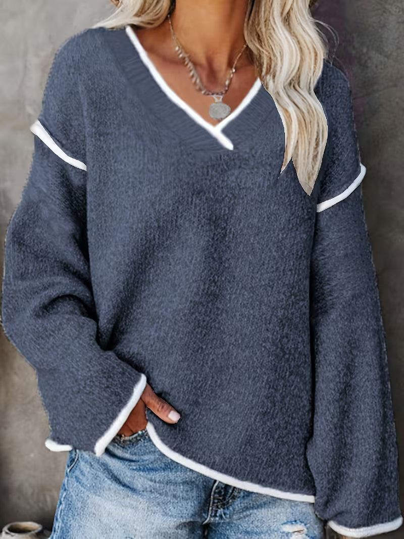 Ginny – Lässiger Pullover Mit Langen Ärmeln Und V-Ausschnitt