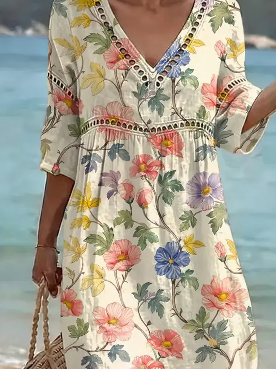 Nona – Baumwoll Leinen Kleid mit Blumenmuster