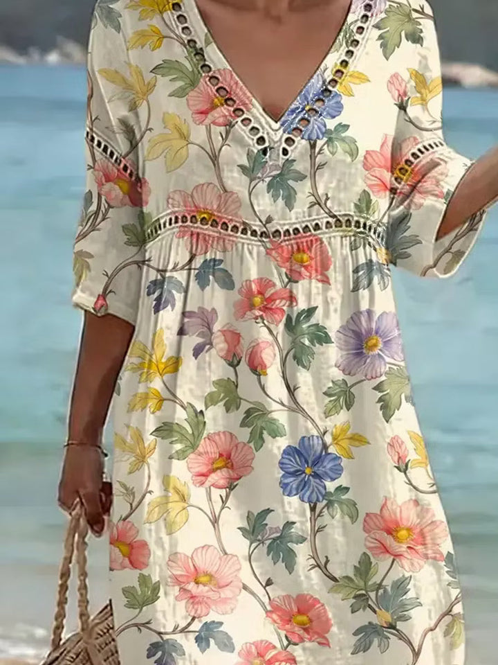 Nona – Baumwoll Leinen Kleid mit Blumenmuster