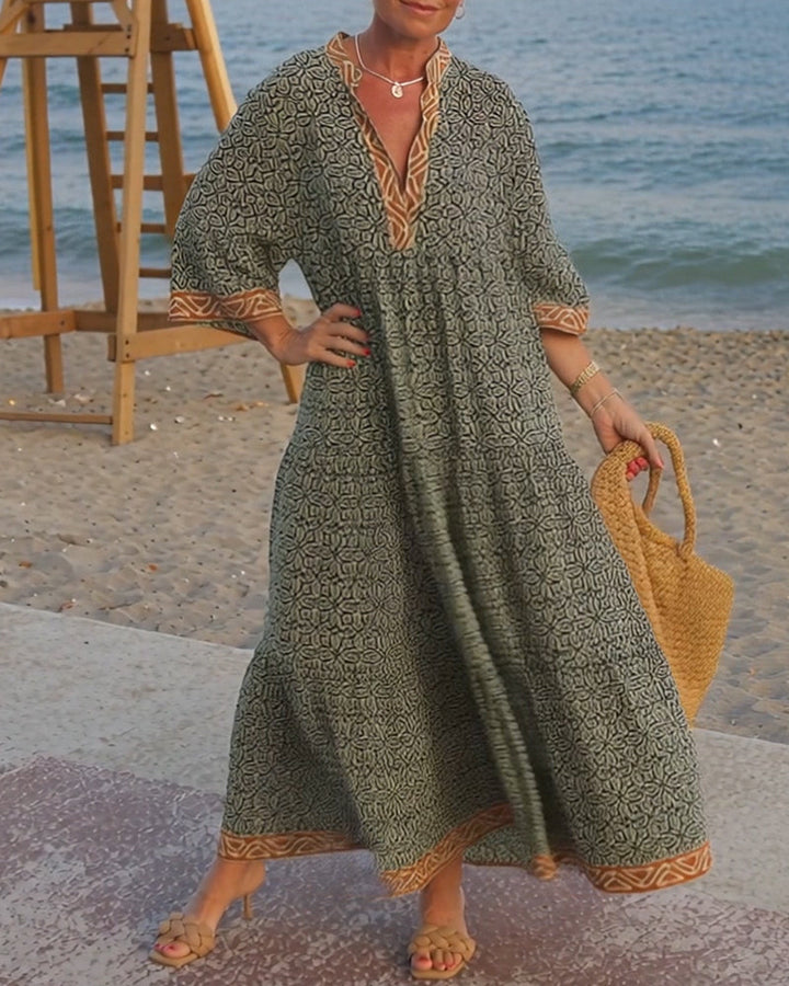 Amandi - Maxikleid Mit Bedrucktem V-Ausschnitt