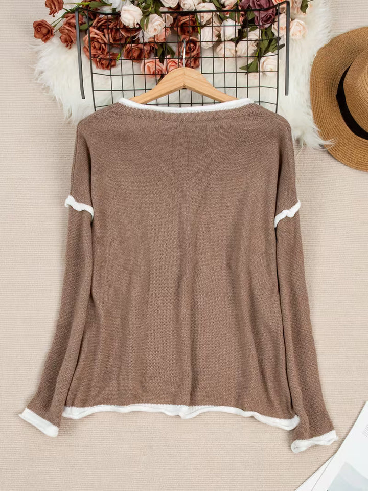 Ginny – Lässiger Pullover Mit Langen Ärmeln Und V-Ausschnitt