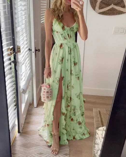 Vincena - Maxikleid Mit Blumenmuster Und Rüschen am Saum