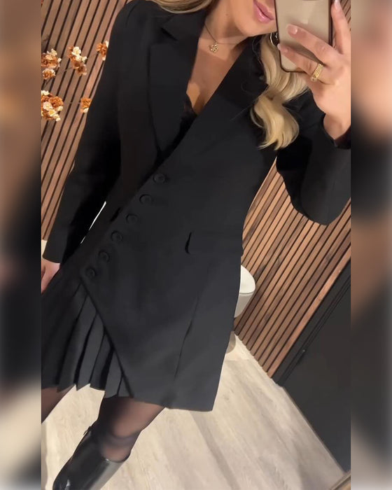 Luminita – Langärmliges Plissee Kleid Mit Reverskragen