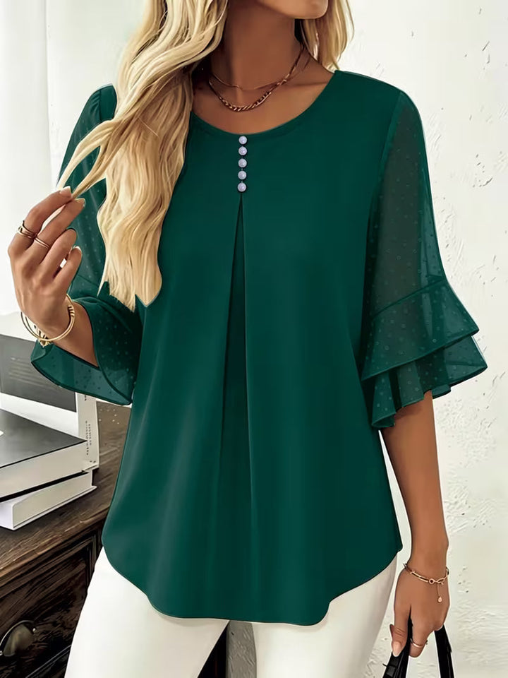 Hurley – Bluse Mit Rundhalsausschnitt Und Transparenten Rüschenärmeln