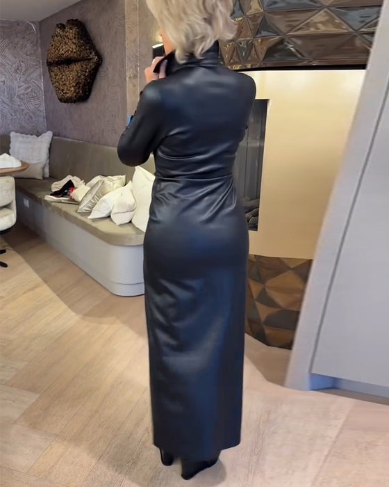 Laila – Modisches Kleid Aus PU-Leder Mit Reißverschluss
