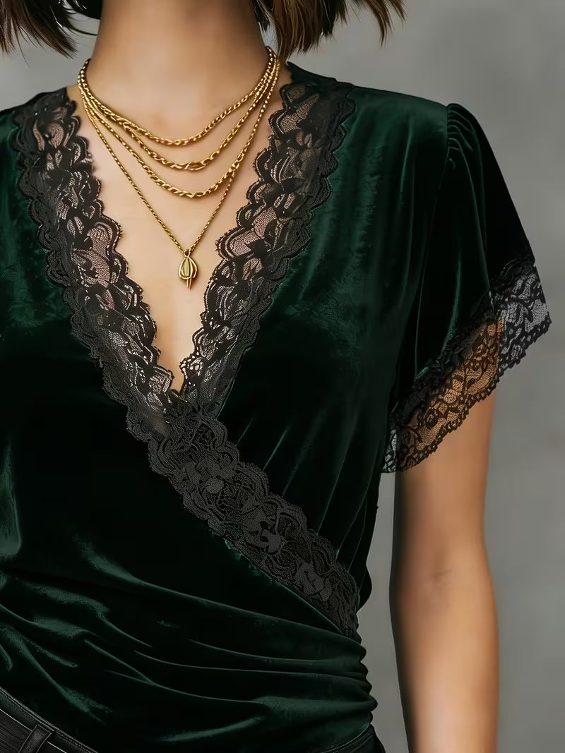 Jalisa – Vintage-Bluse Aus Samt Mit Schwanenmuster