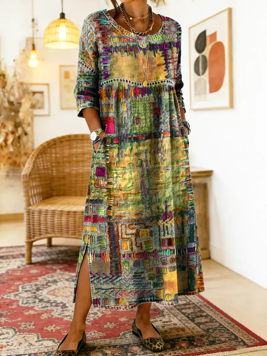 Nihada - Kunstvolles Ausgestellt Geschnittenes Midikleid