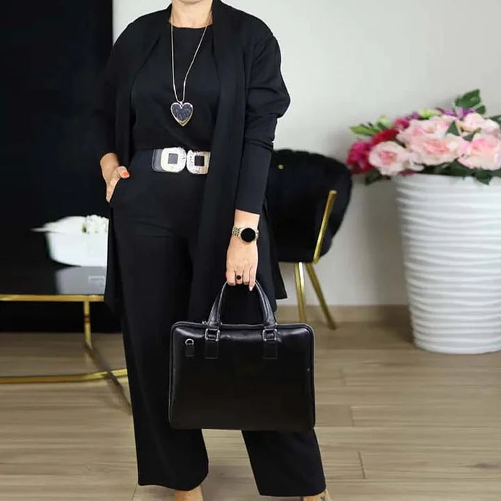 Zivara - Elegantes 3-Teiliges Set Mit Langem Cardigan Oberteil Und Hose
