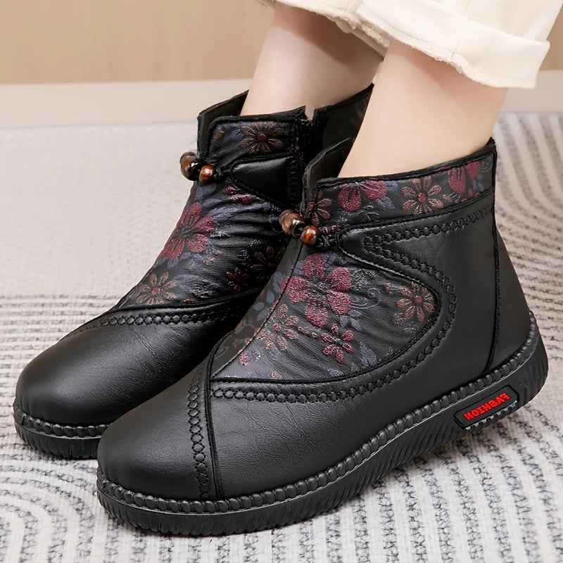 Robbie – Vintage Lederstiefeletten Mit Blumenmuster