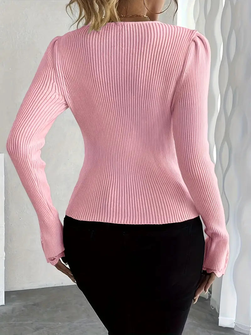 Visenna – Eleganter Pullover Mit V-Ausschnitt Und Spitzenärmeln