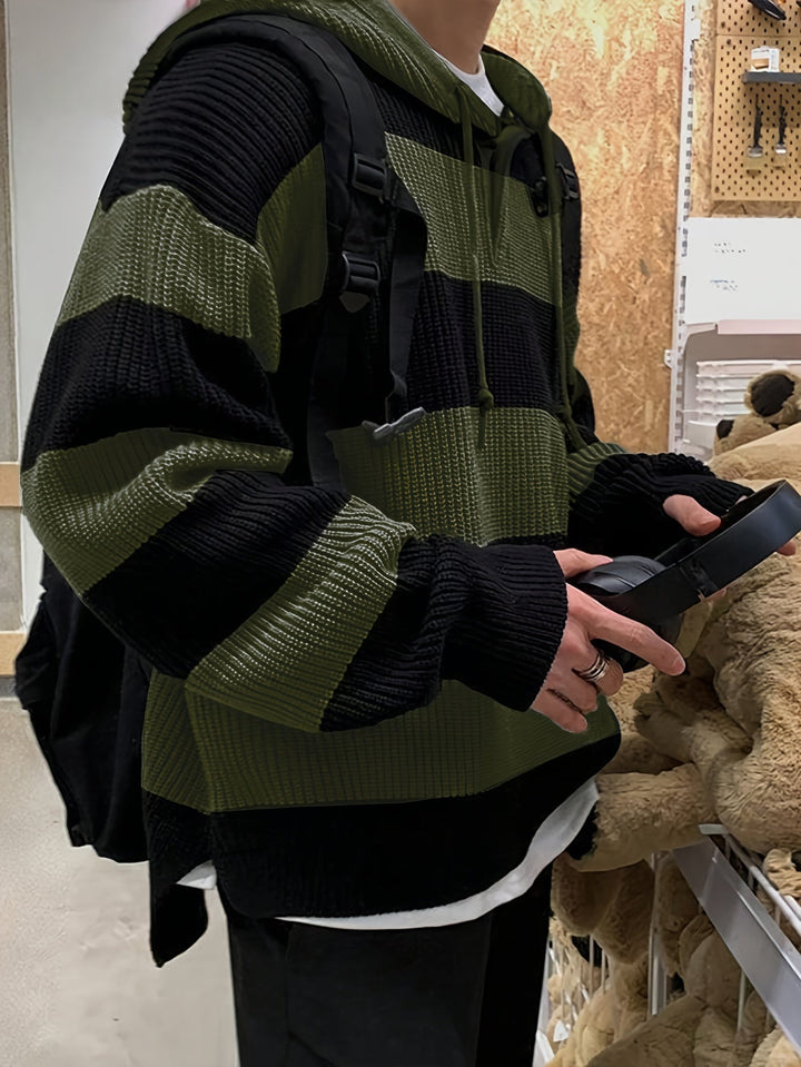 Tenzin – Übergröße Gestreift Gestrickt Kapuzenpullover
