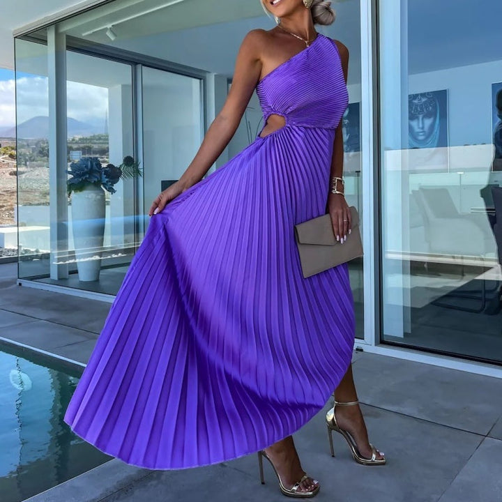 Breena – Stilvolles Einseitiges Plissiertes Maxi Kleid
