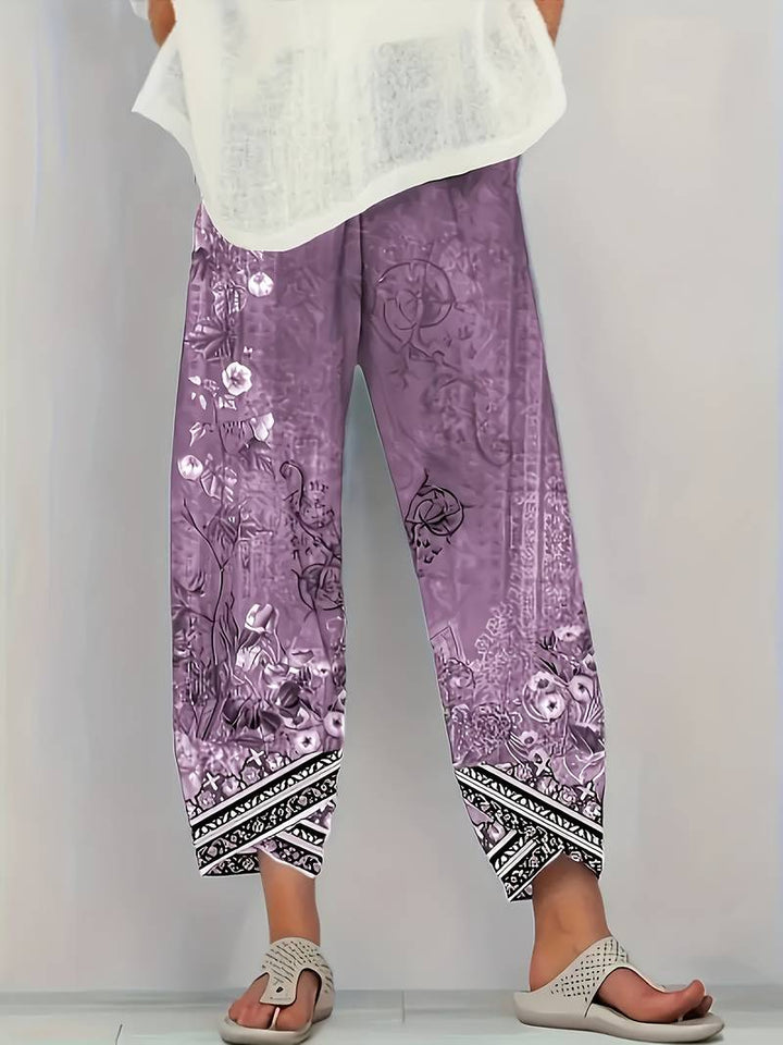 Thimasha - Caprihose Im Vintage Blumenmuster Mit Elastischem Bund