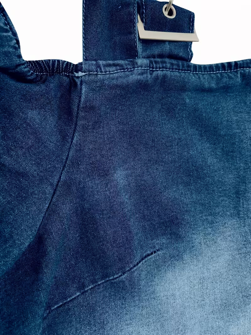 Kenia – Schulterfreir-Top aus Denim mit kurzen Ärmeln
