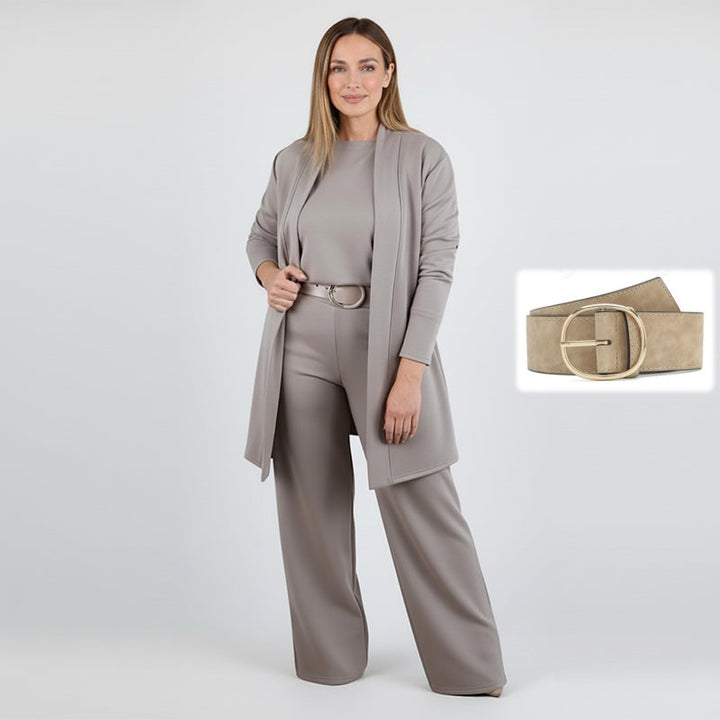 Dorren – Elegantes 3-Teiliges Set Mit Langem Strickjacke, Oberteil Und Hose