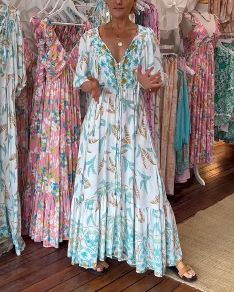 Minea - Langes Kleid Mit Blattmuster
