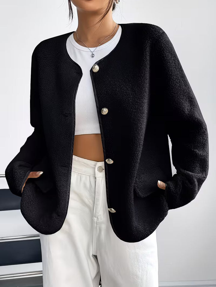Viktorija - Elegante Jacke Mit Rundhalsausschnitt Und Knopfleiste