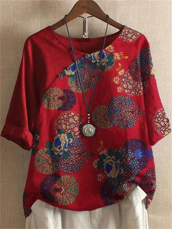 Adoria – Bluse Mit Boho Blumenmuster Und Knöpfen