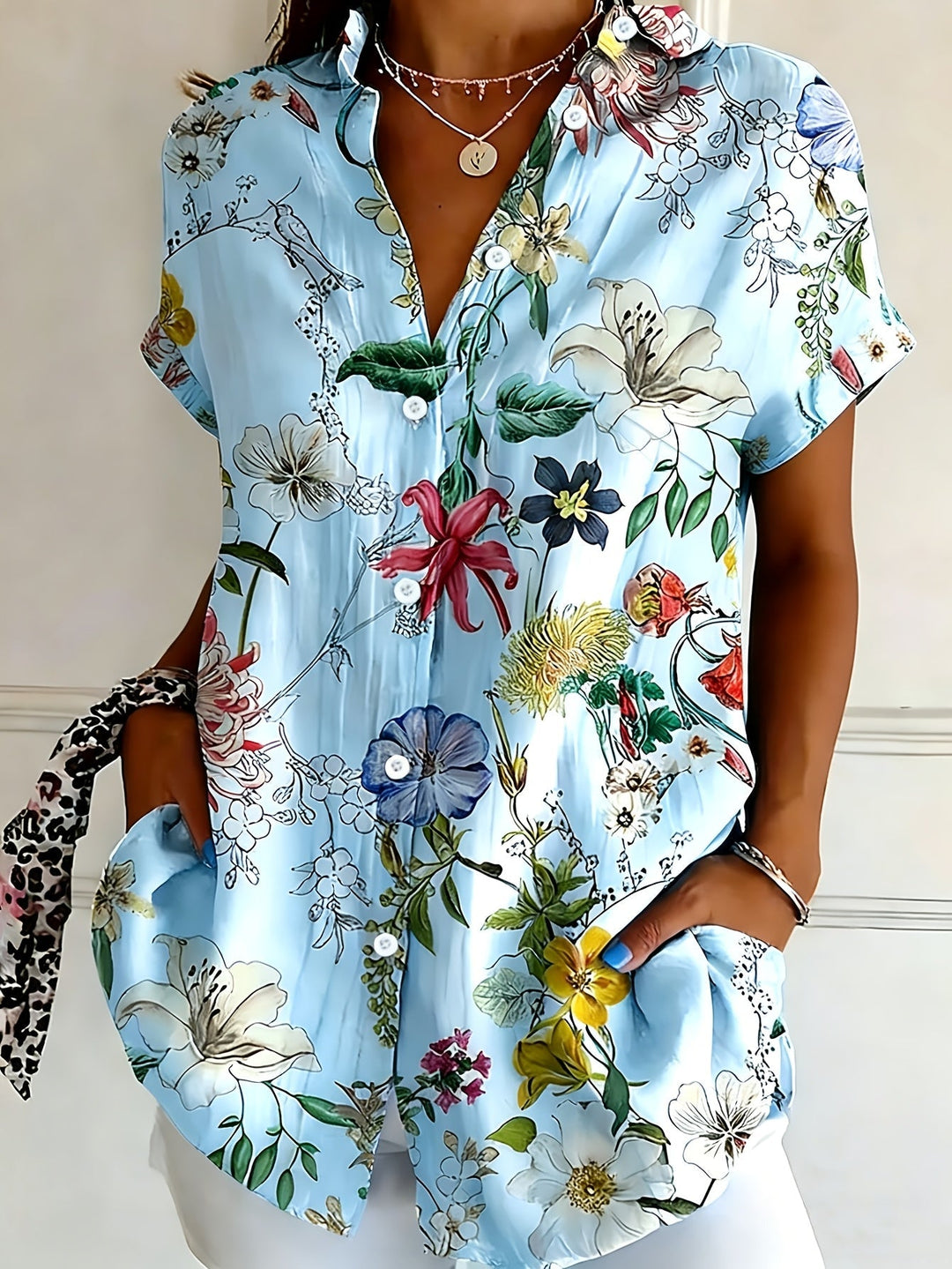Nabilah - Lässiges Kurzarm Oberteil Mit Blumenmuster
