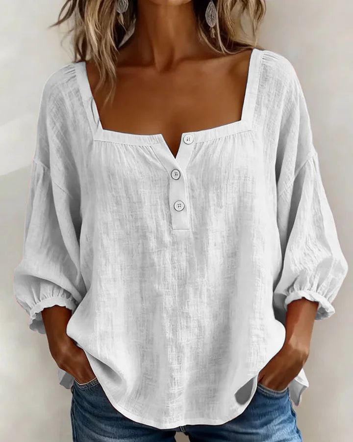 Leontien - Baumwollbluse Mit Quadratischem Ausschnitt Und Langen Ärmeln