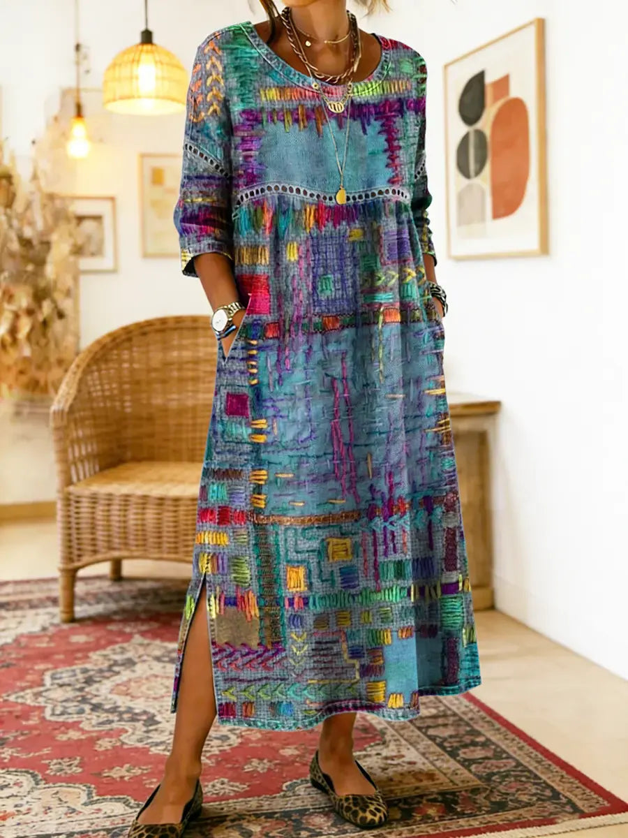 Nihada - Kunstvolles Ausgestellt Geschnittenes Midikleid