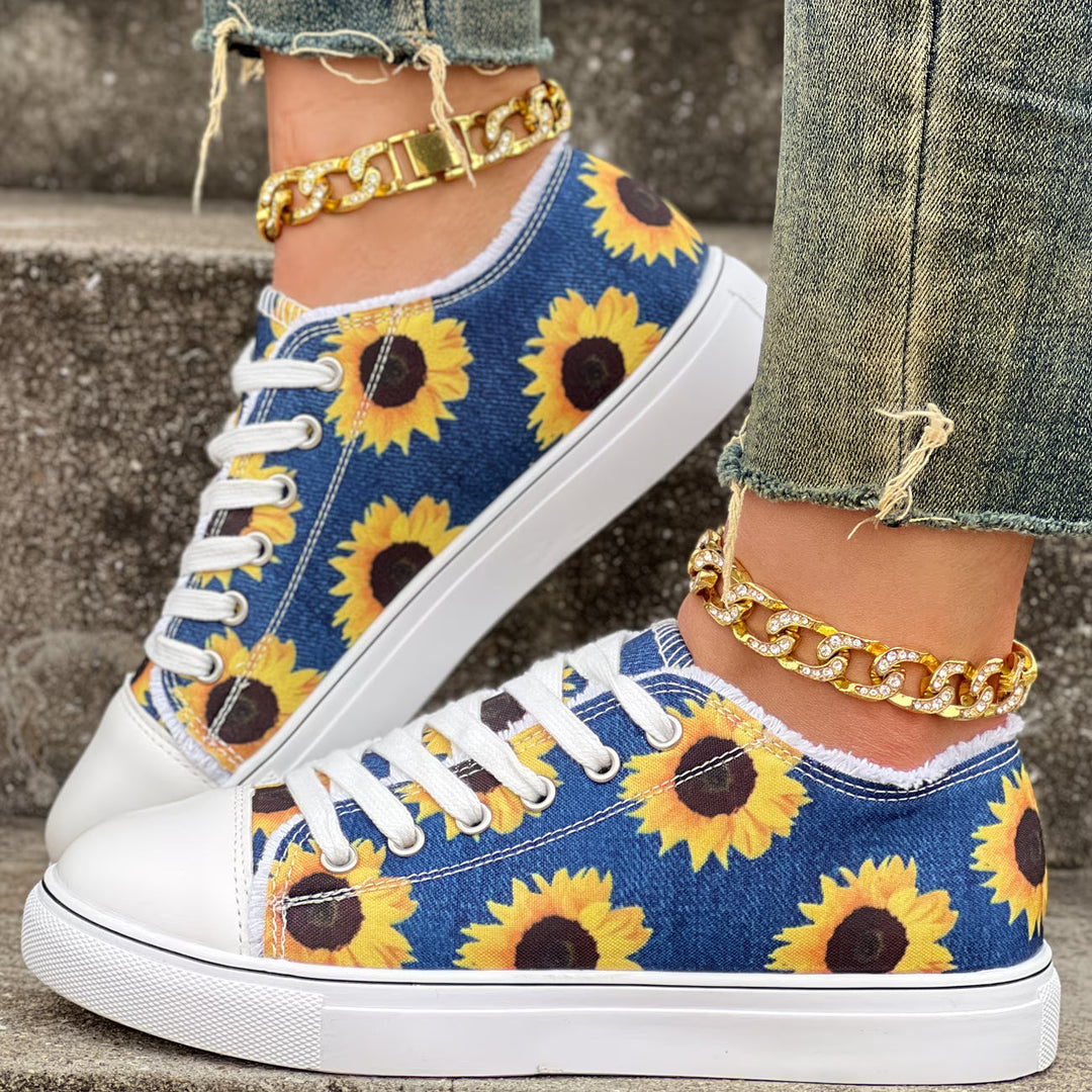 Portia - Sonnenblumen Druck Schnür Turnschuh