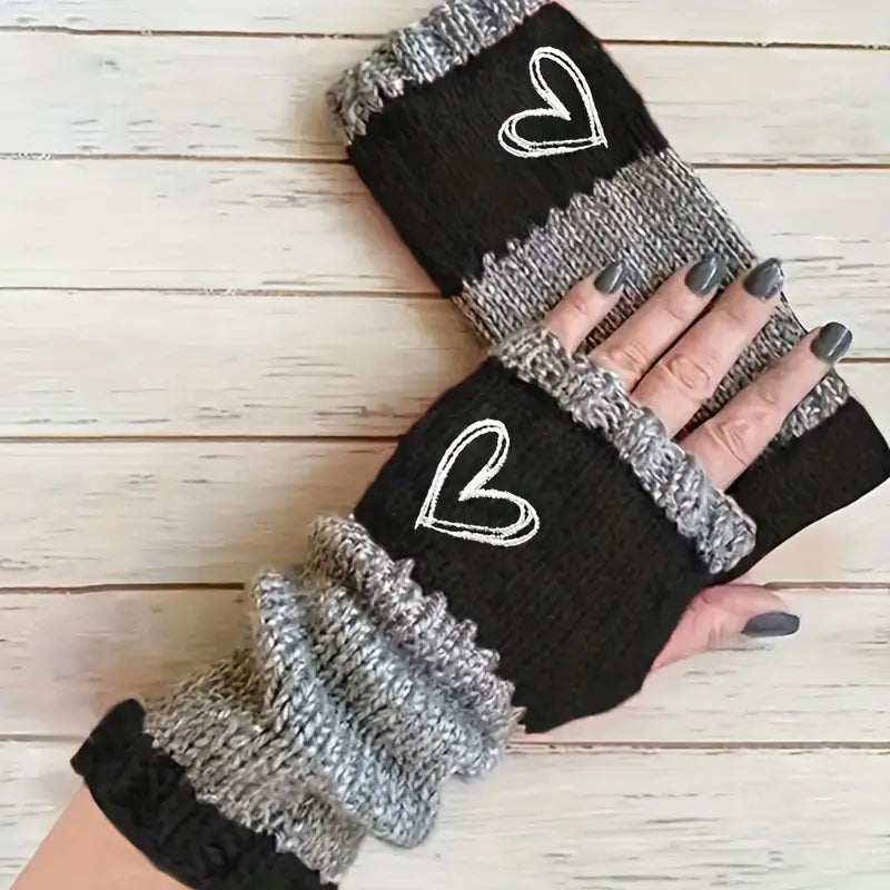 Eirlys – Gestrickte Fingerlose Handschuhe Mit Herzmotiv