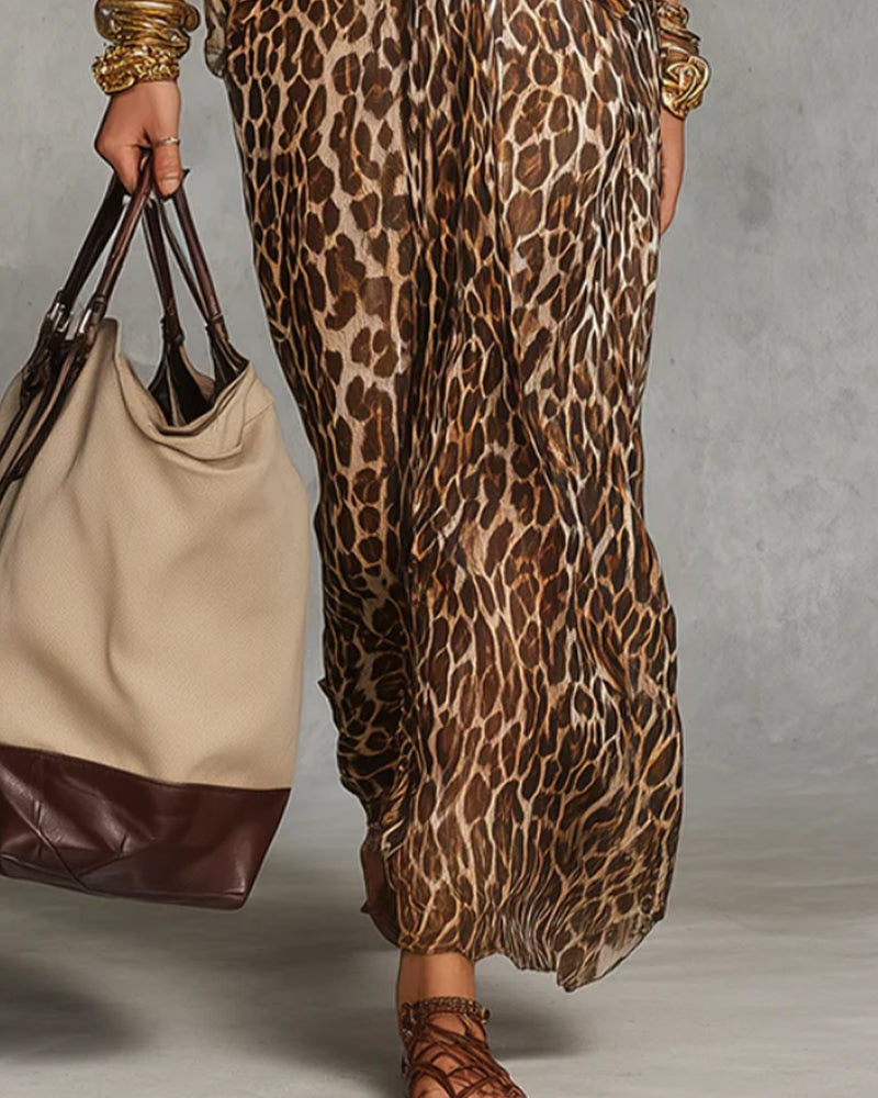 Ayrana – Maxikleid mit Gedrehter Vorderseite Und Leopardenmuster