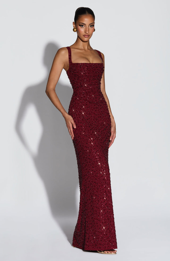 Rekina – Maxikleid Mit Pailletten Und Quadratischem Ausschnitt