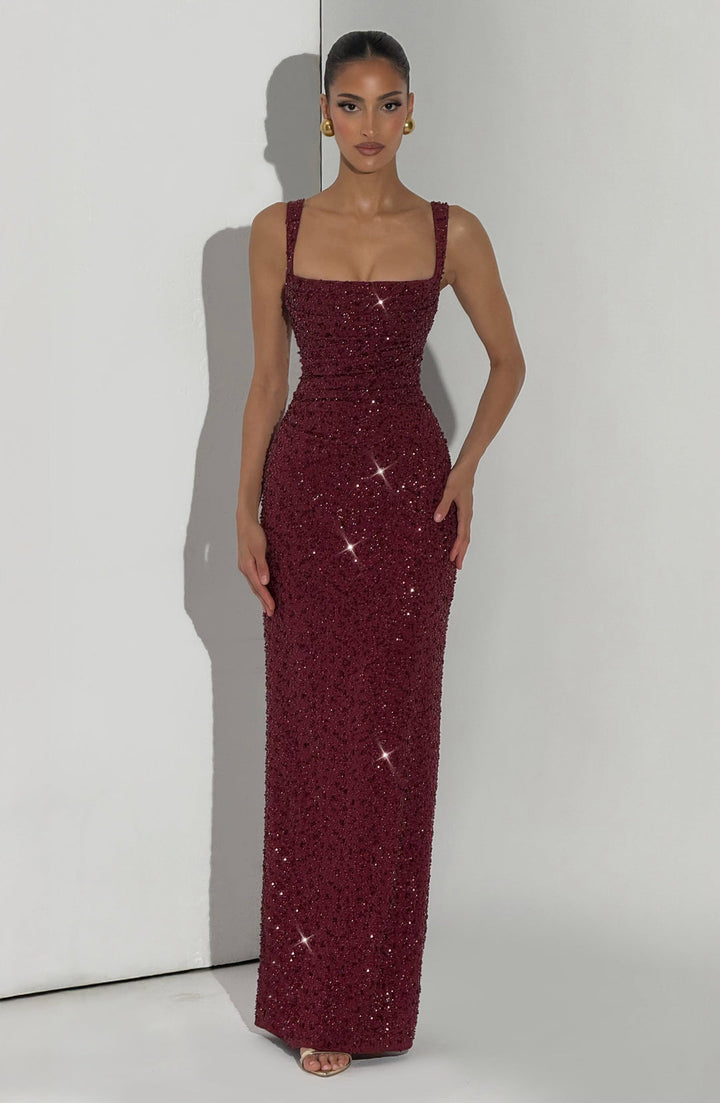 Rekina – Maxikleid Mit Pailletten Und Quadratischem Ausschnitt