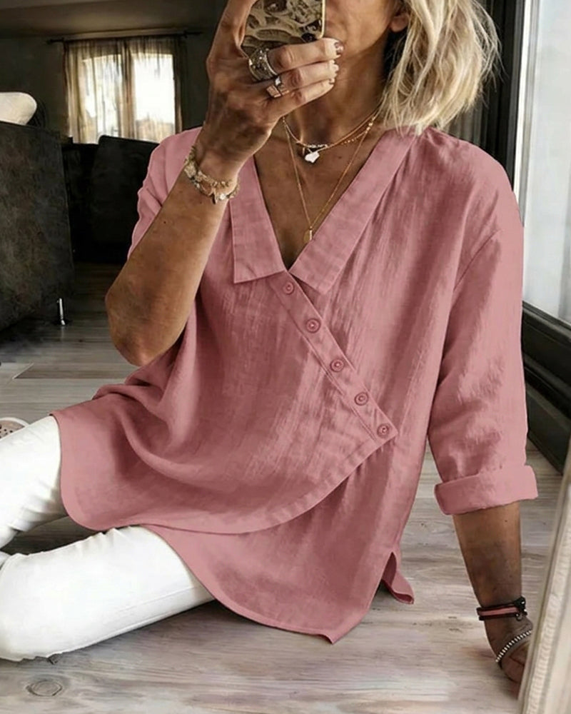 Ritienne - Bequeme Bluse Mit Kragen Und Asymmetrischer Knopfleiste