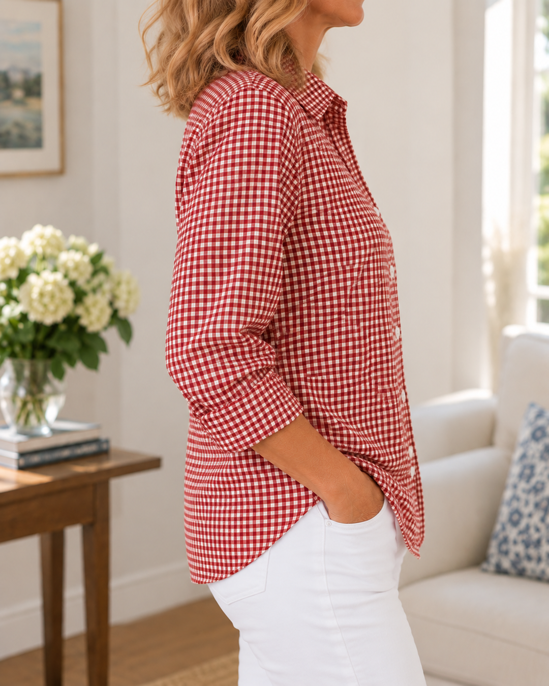 Colien – Langärmliges Gingham-Hemd mit Knöpfen