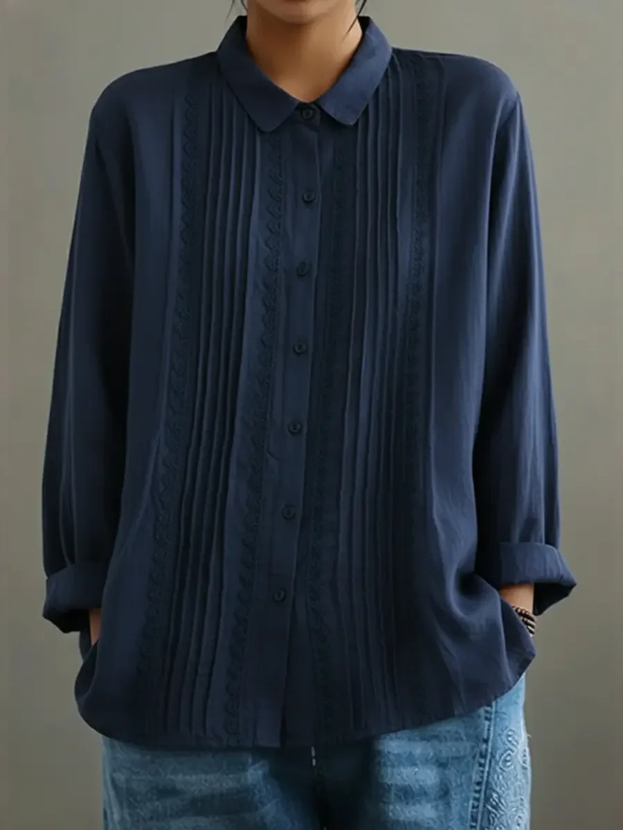 Kalanit - Patchwork Spitzenhemd Aus Leinen Und Baumwolle