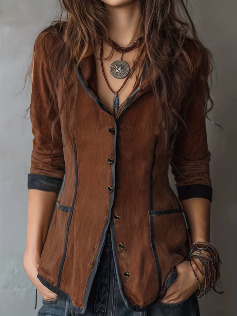 Yaara - Vintage-Kapuzen Jacke Mit langen Ärmeln