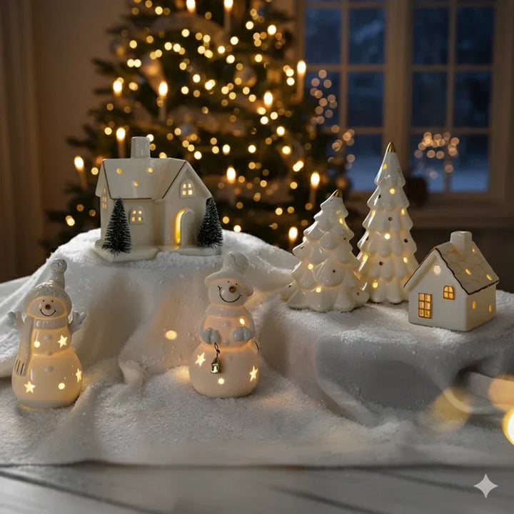 SnowLume – Keramik Weihnachtsdorf LED Dekorationsset