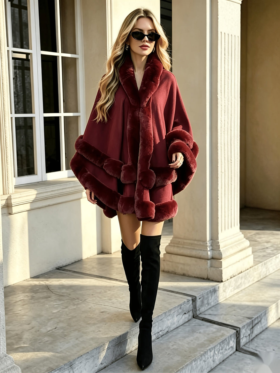 Toriann - Winter Strick Jacke Mit Kapuze Pelzfutter Und Offener Vorderseite