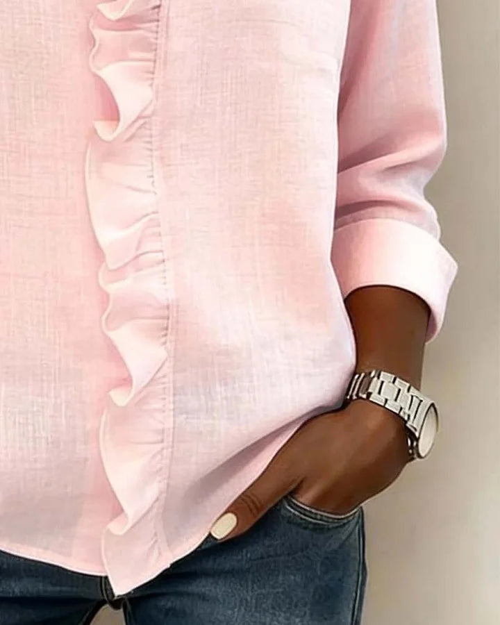 Aletta – Bluse Mit Rüschen, V-Ausschnitt Und Langen Ärmeln