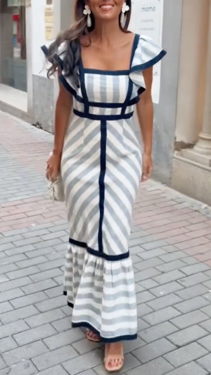 Lileeka – Maxikleid Mit Gemusterten Streifen Und Quadratischem Ausschnitt
