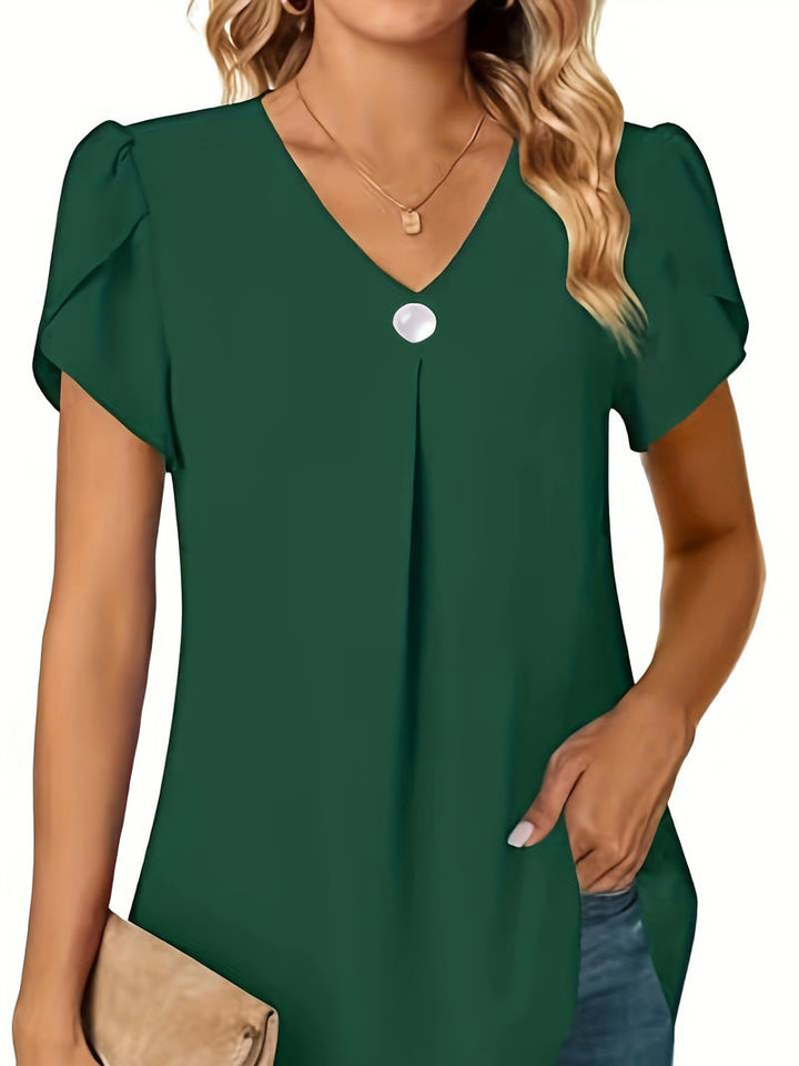 Thilakshi - Kurzärmelige Bluse Mit Rüschen Und Einem Knopf