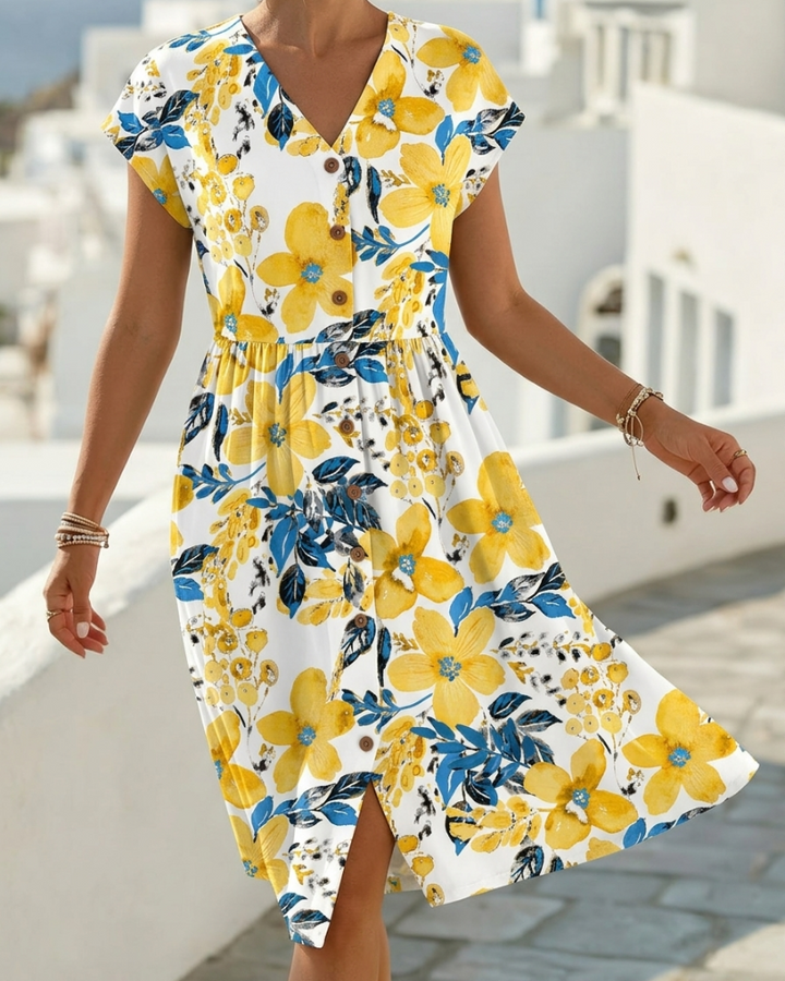 Sinera – Kleid Mit Blumen Muster Und Kurzen Ärmeln