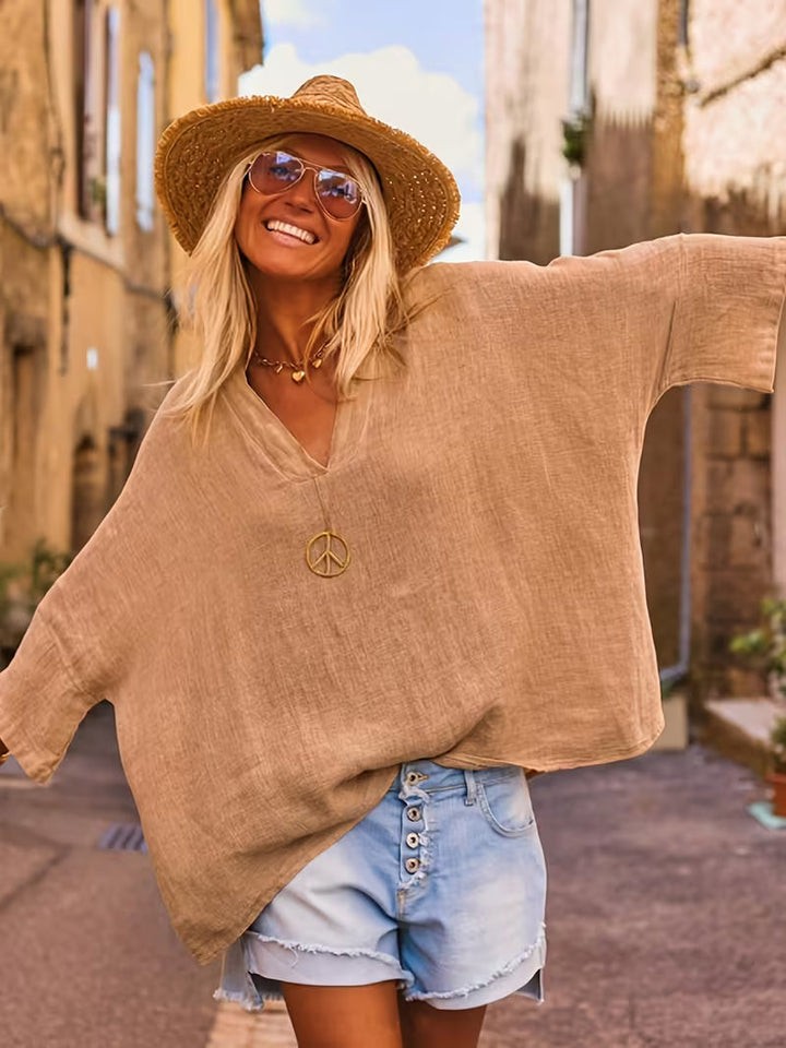 Lelina – Top Mit V-Ausschnitt und Fledermausärmeln