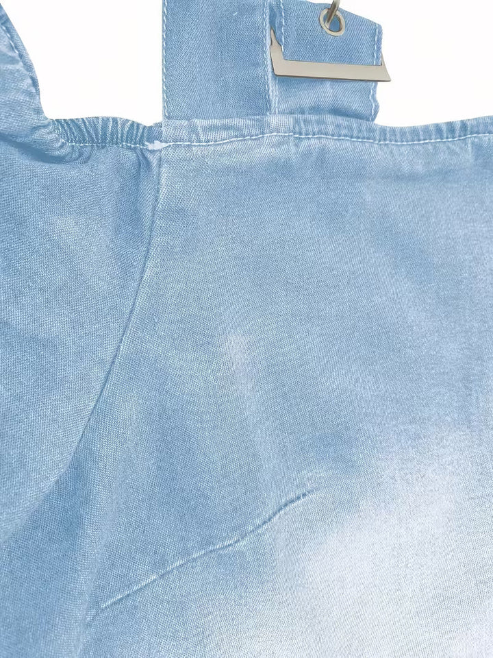 Kenia – Schulterfreir-Top aus Denim mit kurzen Ärmeln