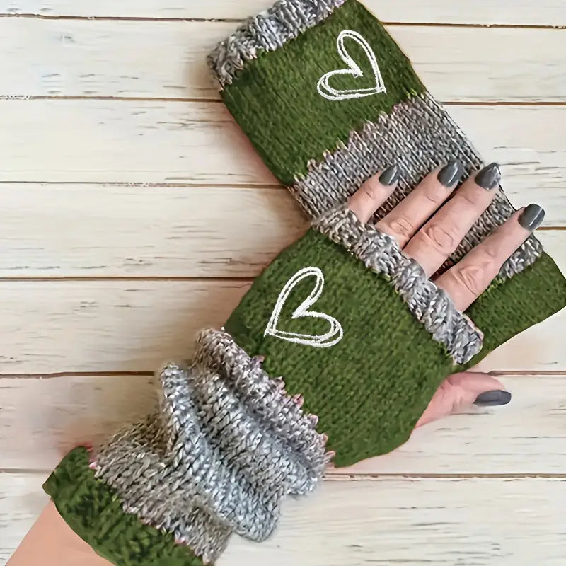 Eirlys – Gestrickte Fingerlose Handschuhe Mit Herzmotiv